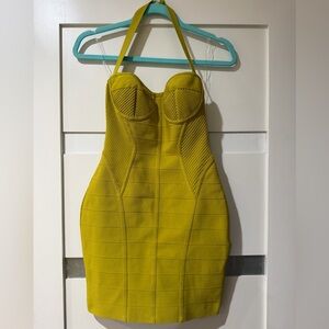 House of CB Strapless Sculpted Bodycon Dress in Chartreuse